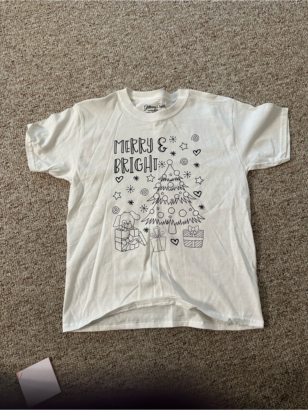 Whimsical 'Merry & Bright' White Kids Holiday Tee youth med